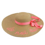 Do Not Disturb Weaved Beach Embroidered Bead Floppy Wide Brim Sun Hat Ribbon Bow