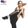 Women Criss Cross Cut See Through Leggings Casual Black Wide Waistband Stirrup