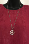 Gold Silver Rhinestone Crystal Cubic Peace Sign Symbol Pendant Long Necklace