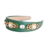 Green Vegan Leather Crystal Headband
