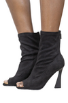 Women Peep Toe Vegan Suede Leather Ankle Boots for Girls – Black Flare Heel Booties with Zipper Closure