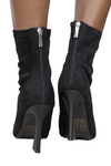 Women Peep Toe Vegan Suede Leather Ankle Boots for Girls – Black Flare Heel Booties with Zipper Closure