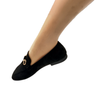 Women's Black Ballet Flat Shoes - Closed Pointed Toe Comfort Loafers, Slip-On Faux Suede Flats with Gold Accents, Water-Resistant & Slip-Resistant Sole