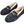 Women's Moccasin Loafer Slippers with Fur Lining – Navy Tweed Shearling Slip-On Shoes with Gold Horsebit Detail