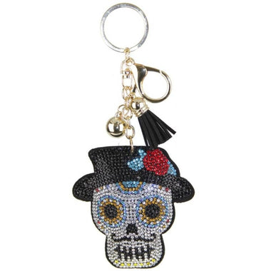 Halloween Rhinestone Skull with Hat Keychain