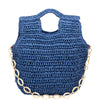 DIONA J STRAW HANDLE CHAIN LINK TOTE BAG COLOR BLUE