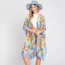 DIONA J HAND DRAWN WATERCOLOR TROPICAL LEAVES KIMONO ONE SIZE COLOR BLUE
