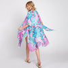 DIONA J HAND DRAWN TROPICAL LEAVES KIMONO ONE SIZE COLOR PURPLE