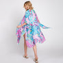 DIONA J HAND DRAWN TROPICAL LEAVES KIMONO ONE SIZE COLOR PURPLE
