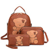 3IN1 CUTE BEAR DESIGN HANDLE BACKPACK W CROSSBODY AND WALLET SET COLOR BROWN