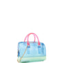 DIONA J TRENDY JELLY MULTI TONE SQUARE SHAPED HANDLE TOTE BAG COLOR BLUE