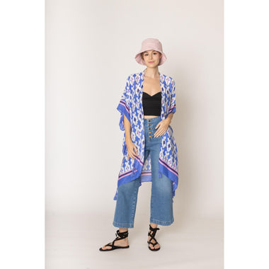 DIONA J TILE PRINT KIMONO ONE SIZE COLOR BLUE