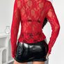 Mock Neck Long Sleeve Sheer Lace Top
