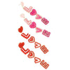 5-Tier Heart Post Love Lettering Crystal Rhinestone Long Valentine Earrings Red