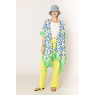 DIONA J TILE PRINT KIMONO CARDIAN ONE SIZE COLOR GREEN