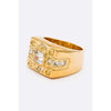 Diona J Crystal Accent Unisex Square Gold Ring Size 8