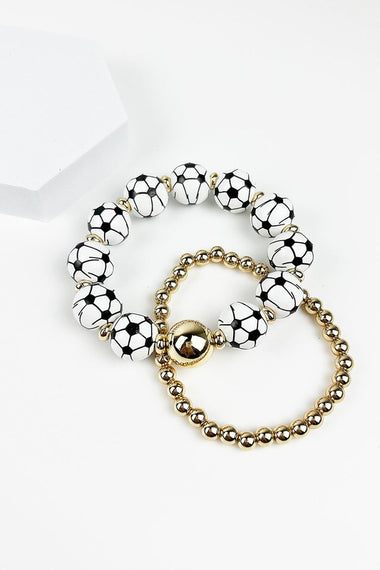 2 SET VARIETY OF SPORTS BALL AND WOOD BRACELET