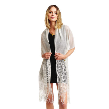 DIONA J MESH LONG TASSEL COVER UP KIMONO CARDIAGN ONE SIZE COLOR SILVER