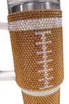 40oz Gameday Football Rhinestone Bling Glam Tumbler with Handle and Straw Stainless Steel and Double Wall Insulated