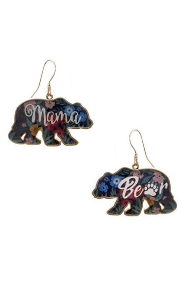 Diona J MAMA Bear Flower Pattern Dangle Earrings Mother's Day Jewelry Accessories