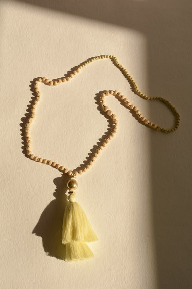 Beaded Tassel Necklace With Wooden Accents