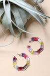 Hexagon Raffia Hoop Earrings - Colorful Design