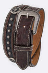 Studded Embossed Western Mens Leather Belt