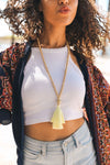 Beaded Tassel Necklace With Wooden Accents