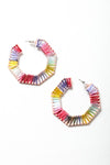 Hexagon Raffia Hoop Earrings - Colorful Design