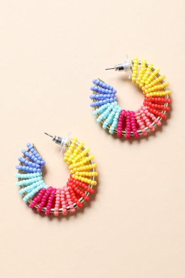 Beaded Rainbow Hoop Earrings - Bold & Colorful