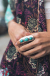 Bold Waterfall Turquoise Silver Fashion Ring