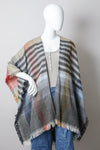 Colorblock & Stripe Ruana With Fringed Edges