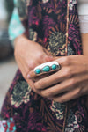 Bold Waterfall Turquoise Silver Fashion Ring