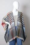 Colorblock & Stripe Ruana With Fringed Edges