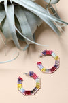 Hexagon Raffia Hoop Earrings - Colorful Design