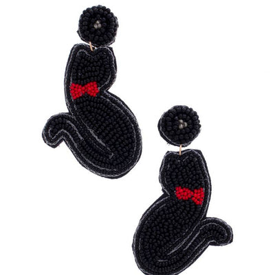 Halloween Black Cat Seed Bead Earring