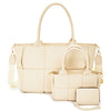 SQUARES FASHION DESIGN SATCHEL W MINI BAG AND WALLET SET COLOR WHITE