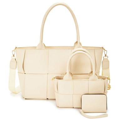 SQUARES FASHION DESIGN SATCHEL W MINI BAG AND WALLET SET COLOR WHITE