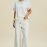 Double Take Full Size Pearl Detail Round Neck Top and Pants Set