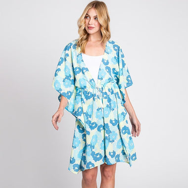 DIONA J FRONT ROPE FLOWER KIMONO ONE SIZE COLOR BLUE