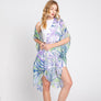 DIONA J HAND DRAWN TROPICAL LEAVES KIMONO ONE SIZE PURPLE
