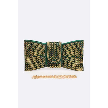 DIONA J RHINESTONE BOWTIE ICONIC CLUTCH BAG COLOR DARK GREEN