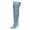 Cape Robbin Pointy Toe Buckle Over Knee Boots Denim Size 7