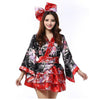 Japanese Anime Cherry Blossom Sakura Kimono Costume - Black, Red, and Orange Fancy Dress with Maid Bells - DJ Comics