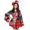 Japanese Anime Cherry Blossom Sakura Kimono Costume - Black, Red, and Orange Fancy Dress with Maid Bells - DJ Comics