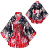 Japanese Anime Cherry Blossom Sakura Kimono Costume - Black, Red, and Orange Fancy Dress with Maid Bells - DJ Comics