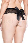 Plus size lace back bow crotchless panty