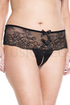 Plus size lace back bow crotchless panty