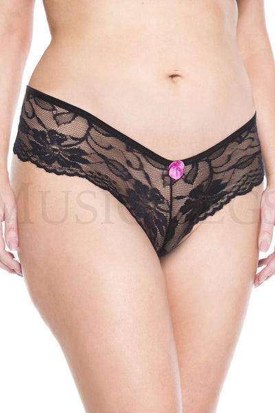 Plus size cheeky lace panty with satin bow