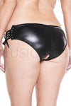 Plus size wet look side lace up crotchless panty